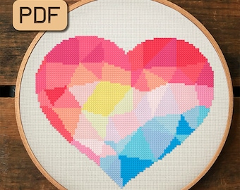 Geometric Heart Cross Stitch Pattern, Valentine Cross Stitch Pattern PDF, Love Cross Stitch Design