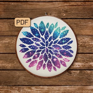Galaxy Mandala Cross Stitch Pattern, Floral Crossstitch PDF, Flower Embroidery Design, Instant Download