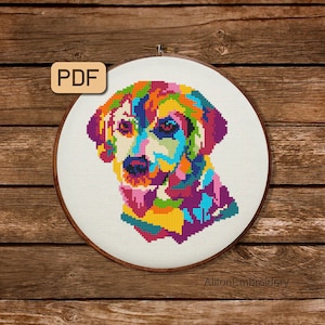 Colorful Dog Cross Stitch Pattern Geometric Labrador Cross Stitch PDF Animal Pet Embroidery Design Instant Download