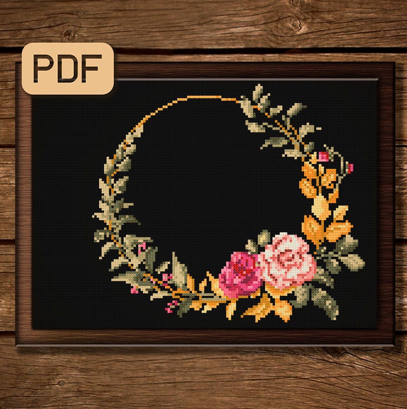 Floral Wreath Cross Stitch Pattern Autumn Wreath Cross Stitch Etsy