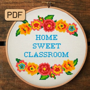 Home sweet classroom cross stitch pattern Modern needlepoint Funny embroidery School cross stitch pdf Instant download