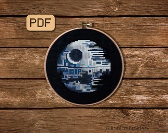 Geek Cross Stitch Pattern, Death Star Crossstitch PDF, Star Wars Embroidery Design, Instant Download