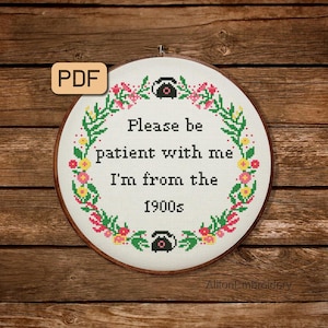 Funny Cross Stitch Pattern Please Be Patient With Me 1900s Cross Stitch PDF Snarky Embroidery Design
