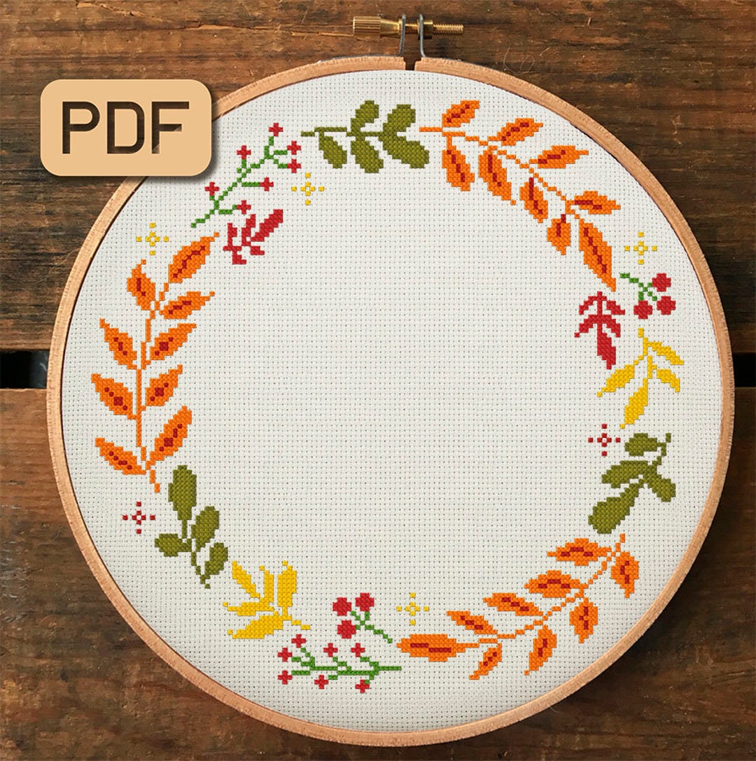 Autumn Wreath Cross Stitch Pattern: Fall Floral Border (PDF) - Etsy
