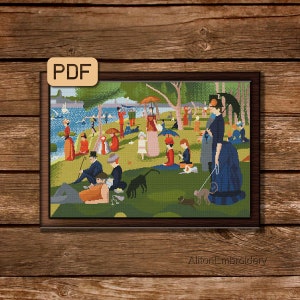 Famous Art Cross Stitch Pattern, George Seurat Painting Crossstitch, A Sunday Afternoon on the Island of La Grande Jatte Embroidery PDF
