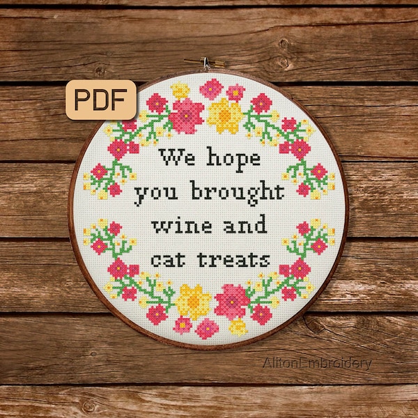 Funny Cross Stitch Pattern Pattern, Cat Crossstitch PDF, Welcome Embroidery Design, Digital Download