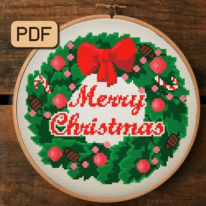 Christmas cross stitch pattern Christmas wreath needlepoint design Xmas cross stitch pdf Instant download