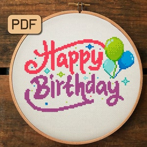 Alles Gute zum Geburtstag Kreuzstich Stickmuster Kreuzstichmuster Kreuzstichmuster pdf sofort download