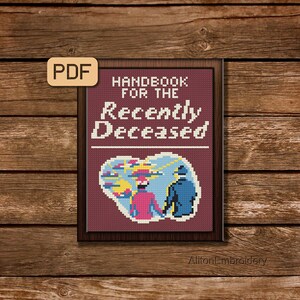 Handbook for the Recently Deceased Cross Stitch Pattern, Gothic Crossstitch PDF, Spooky Embroidery Design