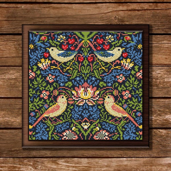 William Morris Strawberry Thief Cross Stitch Pattern: Bird Embroidery (PDF Pattern)