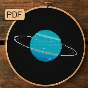 Uranus litet korsstygnsmönster: Planet mini korsstygnsdesign (PDF-diagram)