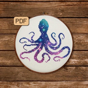 Octopus Cross Stitch Pattern Sea Animal Cross Stitch PDF Galaxy Embroidery Design Instant Download