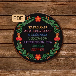 Hobbit repas au point de croix, cuisine drôle de point de croix PDF, motif de broderie geek, téléchargement numérique