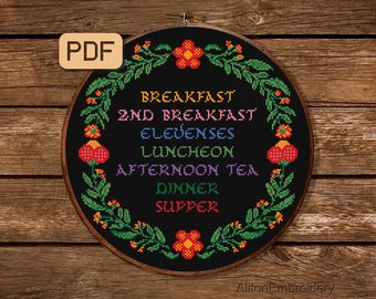 Hobbit Meals Cross Stitch Pattern, Funny Kitchen Crossstitch PDF, Geek Embroidery Design, Digital Download