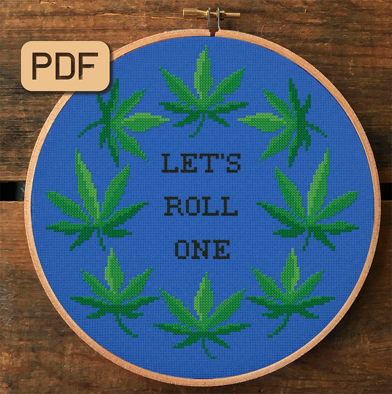 Weed cross stitch pattern Let's roll one Cannabis Etsy