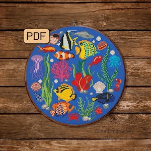 Under the sea cross stitch pattern Animals needlepoint Underwater cross stitch pdf Instant download