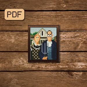 American Gothic cross stitch pattern Mini art cross stitch painting Artist needlepoint artwork Small cross stitch pdf Instant download