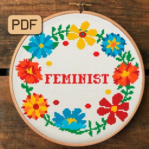 Modern cross stitch pattern Feminist needlepoint pdf