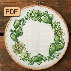 Motif de point de croix de couronne de cactus : motif de bordure succulente (PDF)