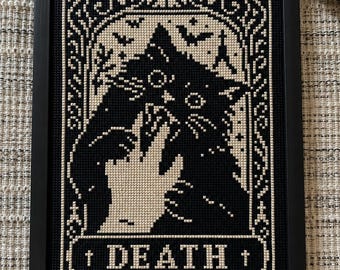 Spooky Cat Tarot Card Cross Stitch Pattern: Witchy Halloween Embroidery (PDF Pattern)