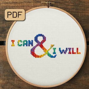 Motivational Cross Stitch Pattern: I Can & I Will (PDF Download)