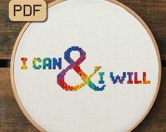 I can and I will cross stitch pattern Motivational needlepoint design Inspirational cross stitch pdf Instant download