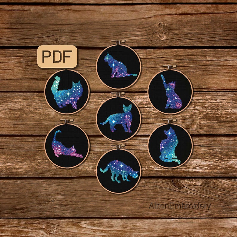 Galaxy Cats from Aliton Embroidery on Etsy