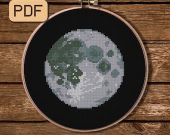 Schema punto croce Luna piena: ricamo nello spazio (download PDF)