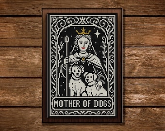 Mother of Dogs Cross Stitch Pattern: Gothic Tarot Embroidery Design (PDF Chart)