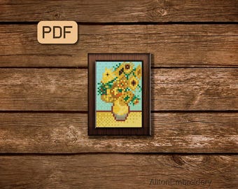 Patrón de punto de cruz "Girasoles de Van Gogh": Arte en miniatura (Descarga digital)