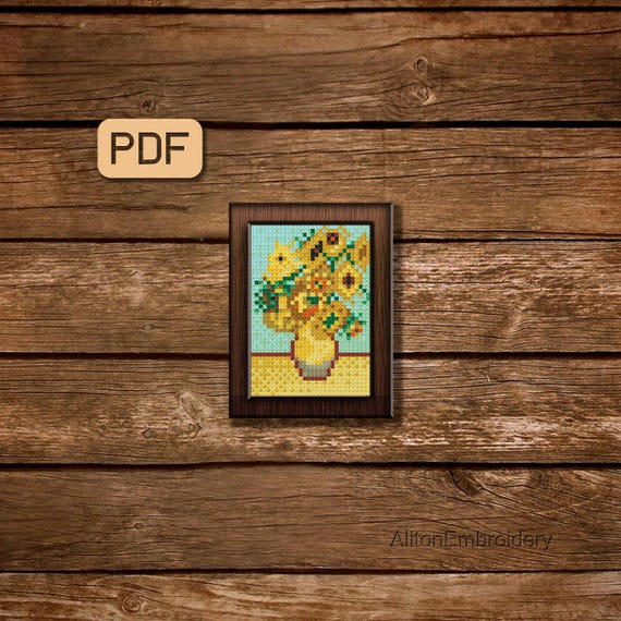 Van Gogh Sunflowers Cross Stitch Pattern: Miniature Art (Digital Download)