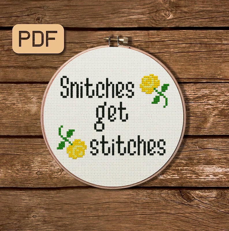 Snitches Get Stitches Cross Stitch Pattern Funny Cross Stitch Etsy