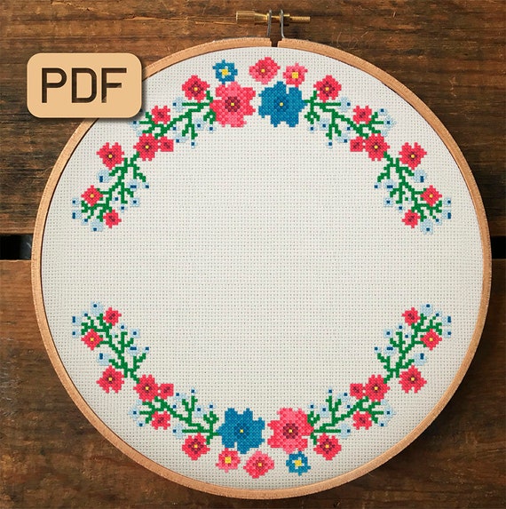 Flower Frame Cross Stitch Pattern, Border Cross Stitch Pattern