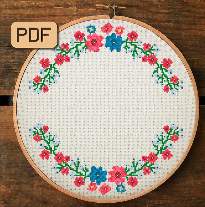 Flower Border Cross Stitch Pattern Floral Wreath Cross Stitch Etsy Canada