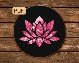 Lotus Cross Stitch Pattern, Flower Crossstitch PDF, Floral Embroidery Design, Instant download