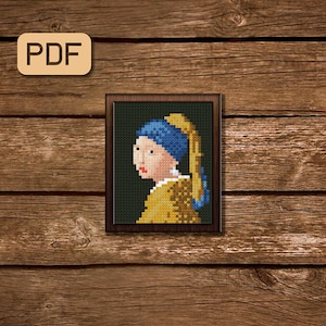Girl with pearl earring cross stitch pattern Mini art cross stitch famous painting Artwork xtitch Small cross stitch pdf Instant download