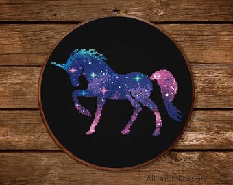Galaxy Unicorn Cross Stitch Pattern: Animal Embroidery Design (PDF Pattern)