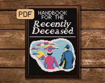 Handbook for the Recently Deceased Cross Stitch Pattern, Beetlejuice Cross Stitch Pattern PDF, Dark Humor Cross Stitch Design