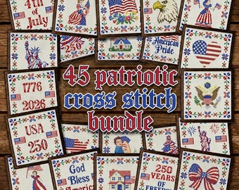 Paquete de 250 patrones de punto de cruz de Estados Unidos: Conjunto de diseños patrióticos de punto de cruz (gráficos en PDF)