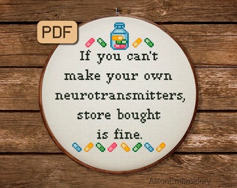 Funny Neurotransmitters Cross Stitch Pattern: Anxiety Embroidery (PDF)