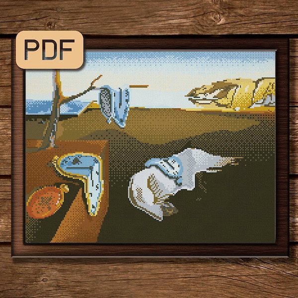 The Persistence of Memory, Dalí Cross Stitch Pattern, Artwork Cross Stitch Art, Painting Cross Stitch Pattern PDF, Instant Download