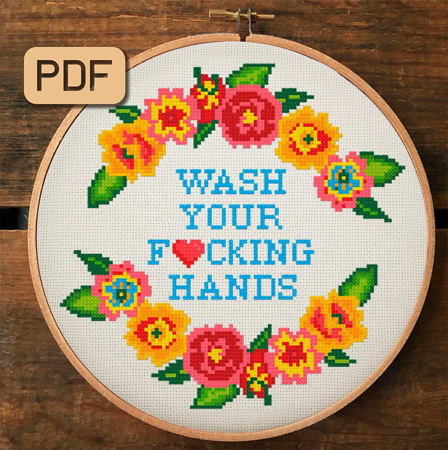Wash Your Hands Cross Stitch Pattern Subversive Cross Stitch Etsy