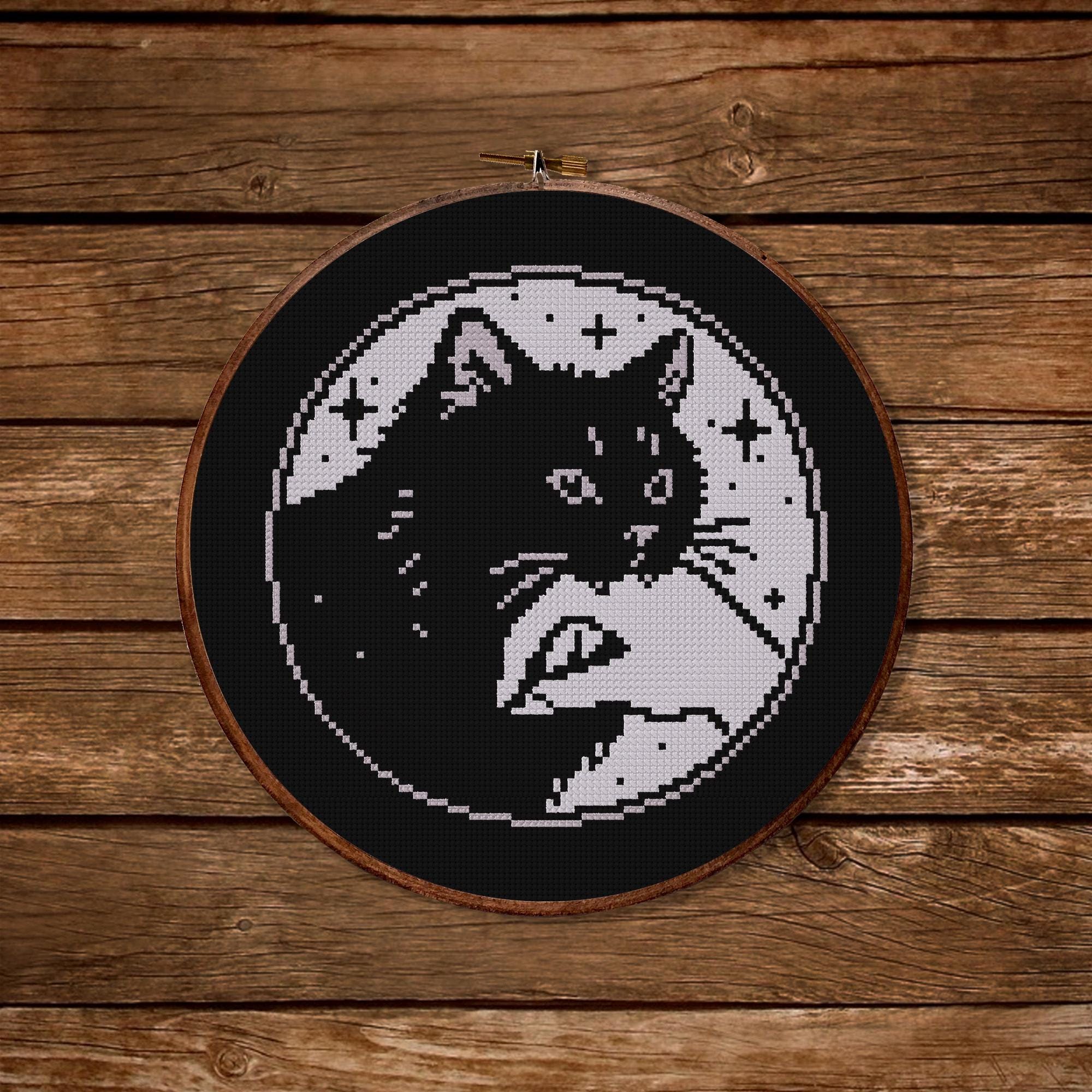 Black Cat Bite Cross Stitch Pattern: Witchy Funny Gothic Embroidery ...