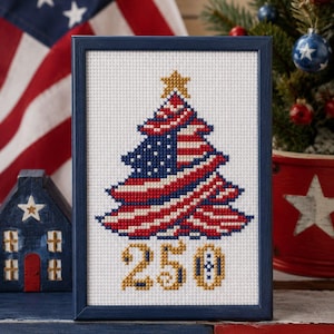 250 Years of America Cross Stitch Pattern: Patriotic Christmas Tree Crossstitch Chart (PDF Design)