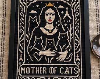 Mother of Cats Cross Stitch Pattern: Gothic Tarot Needlepoint (PDF Pattern)