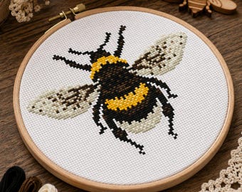 Bumblebee Cross Stitch Pattern: Insect Embroidery Design (PDF Download)