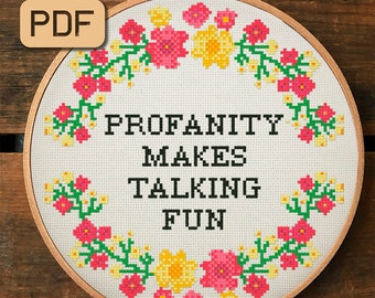 Funny cross stitch pattern Profanity makes talking fun Snarky cross stitch pdf Instant download