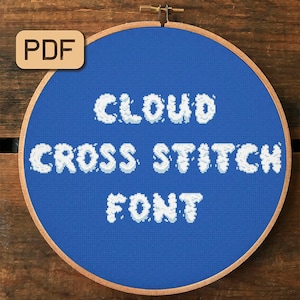 Cloud Font Cross Stitch Pattern, Alphabet Cross Stitch Chart, Letters Cross Stitch Pattern PDF