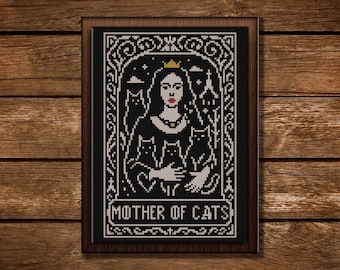 Mother of Cats Cross Stitch Pattern: Gothic Tarot Needlepoint (PDF Pattern)