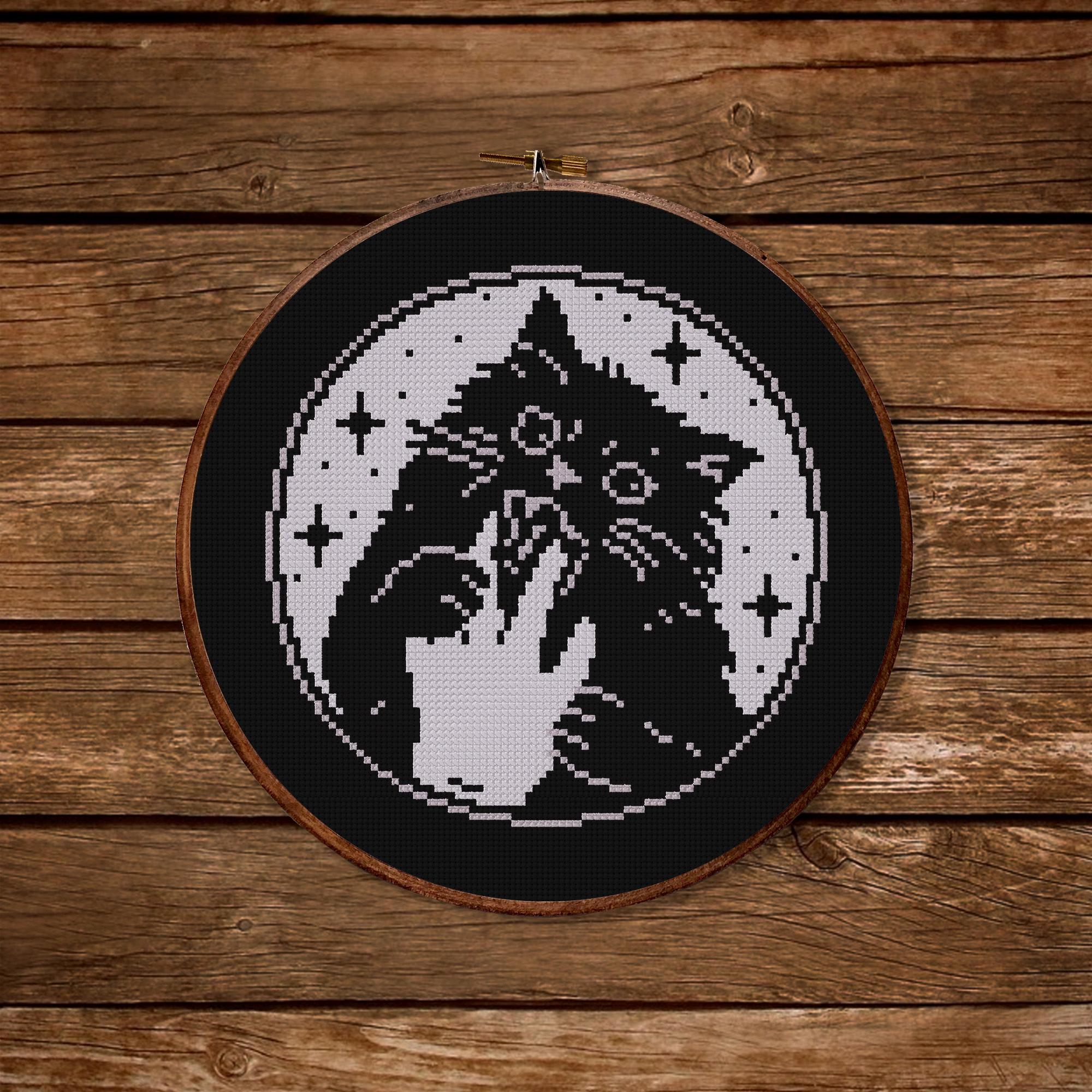 Black Cat Bite Cross Stitch Pattern: Funny Witchy Gothic Embroidery ...